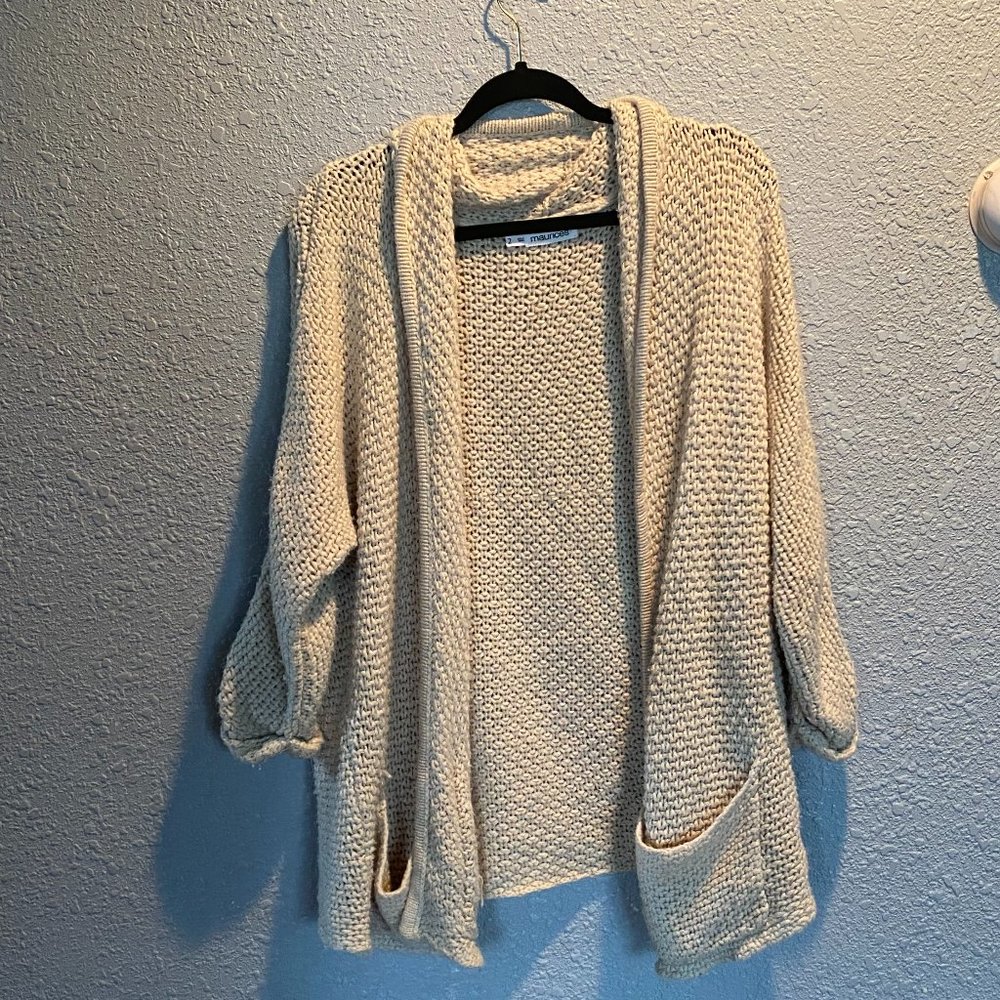 Maurices Plus Size 2 Cream Chunky Knit Open Front Cardigan
